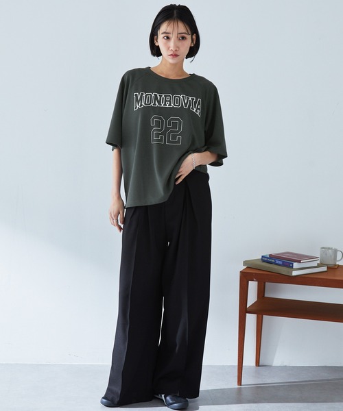 MONO-MART tシャツ ナンバリングプリントラグランメッシュ半袖