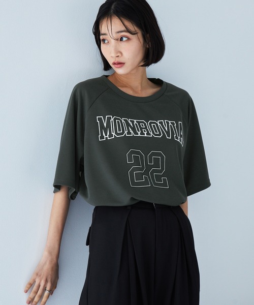 【LIFEWORK】ナンバリング 半袖 Tシャツ ナンバリングプリントラグランメッシュ半袖クルーネックTシャツ