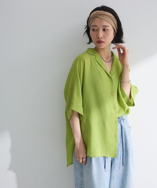 ブラウス シャツ FACE LABEL SHEER SHIRT JACKET レディース Green Parks ブラウス シャツ 開襟シアージャケット風シャツ