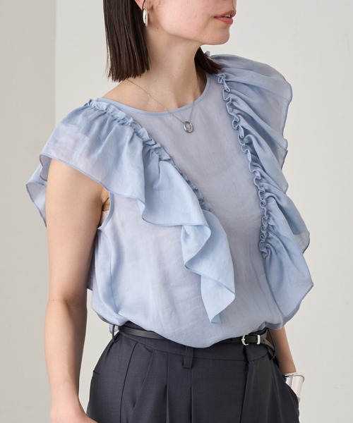 Loungedress ノースリフリルブラウス 半袖 LOUNGEDRESS（ラウンジドレス）の「ノースリフリルブラウス