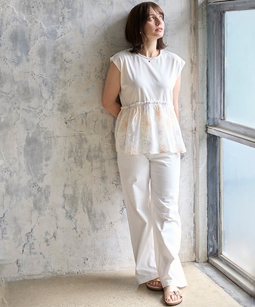petit main tシャツ 「リンク」お花刺しゅうドッキングT(キッズ petit main tシャツ 「リンク」お花刺しゅうドッキングT(キッズ