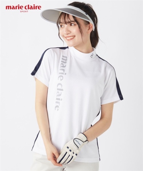 marie claire sport ロゴプリント半袖モックネックシャツ（吸汗速乾・接触冷感・UVカット） レディース