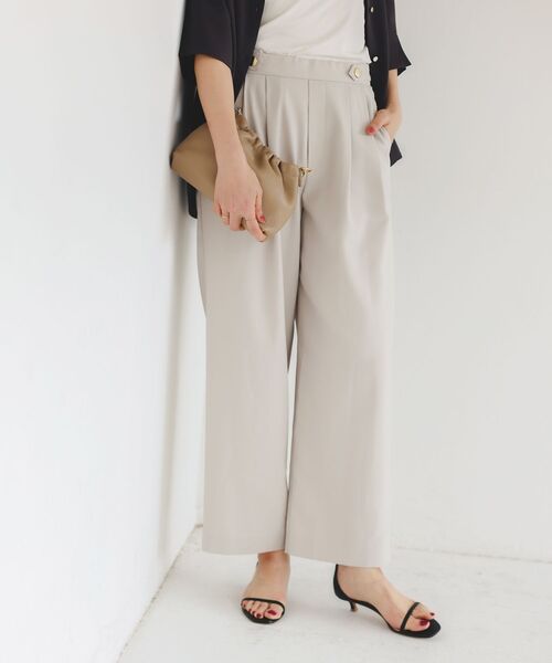 Lemon レディースパンツホワイト/ブラック 手洗い可能》コスミカルウォームイージーワイドパンツ/le.coeur blanc