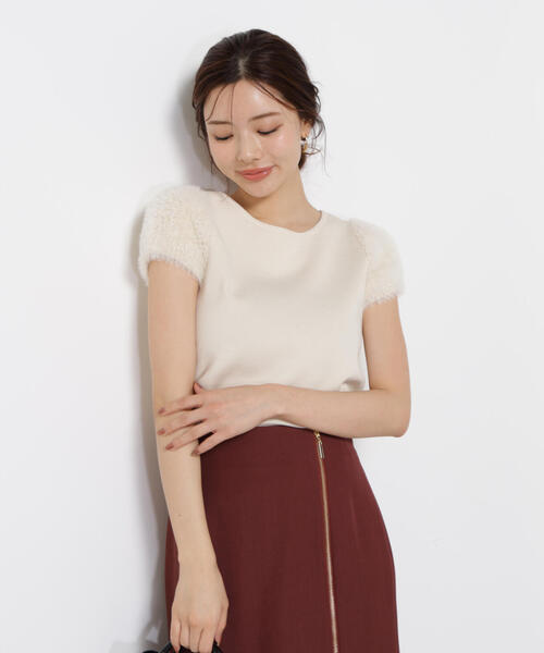美品 アメリ ドッキングニット セーター シャツ フリンジ オフホワイト F Ameri 美品 アメリ ドッキングニット セーター シャツ フリンジ オフ