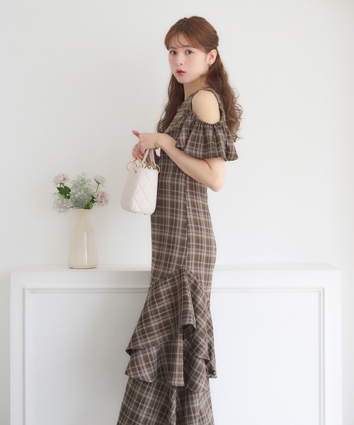 Ambre Neige ワンピース open shoulder asymmetrical frill