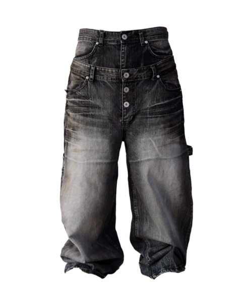 【送料無料】CHIC&POP ブルーデニム ダメージカバーオール 黒レース I FEEL LUCKY ジーンズ 「IFEELLUCKY」Big x2 Double carpenter