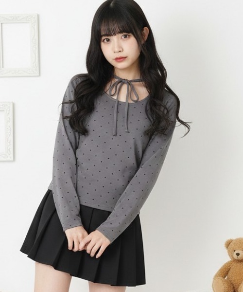 DIP IN CHOCOLATE tシャツ ドット柄リボンタイロングスリーブトップス