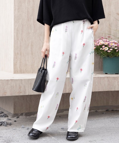 スラックス パンツ 花柄ワイドスラックス レディース : ZOZOTOWN Yahoo