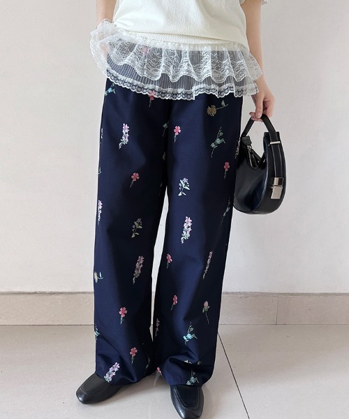 スラックス パンツ 花柄ワイドスラックス レディース : ZOZOTOWN Yahoo
