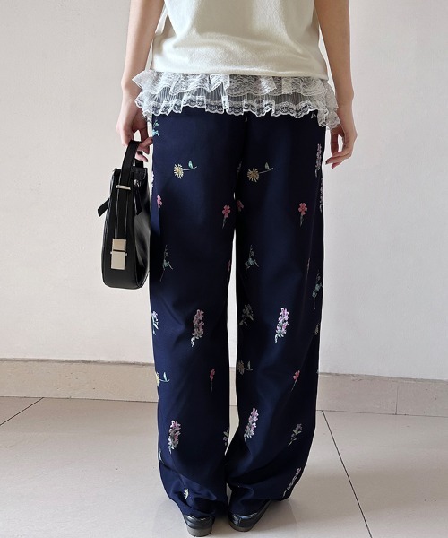 スラックス パンツ 花柄ワイドスラックス レディース : ZOZOTOWN Yahoo