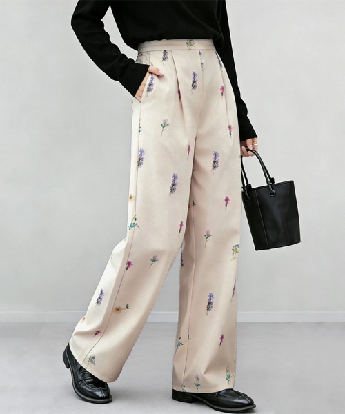スラックス パンツ 花柄ワイドスラックス レディース : ZOZOTOWN Yahoo