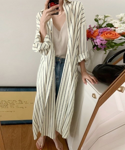 シャツワンピース ストライプ柄ロングシャツワンピース : ZOZOTOWN