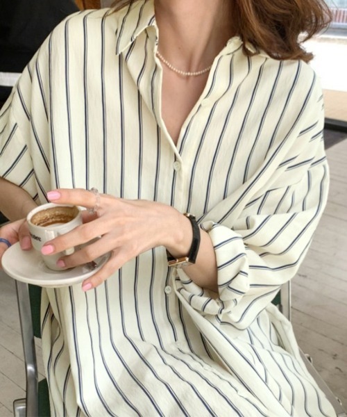 シャツワンピース ストライプ柄ロングシャツワンピース : ZOZOTOWN