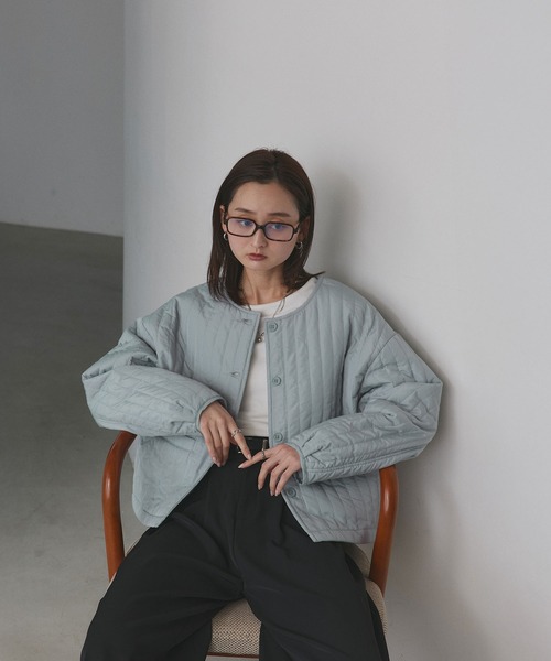 ad thie ジャケット ノーカラージャケット ストライプ キルティング