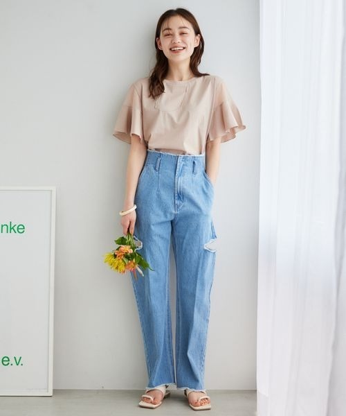 「mysty woman」 半袖カットソー FREE グレイッシュベージュ レディース_画像5