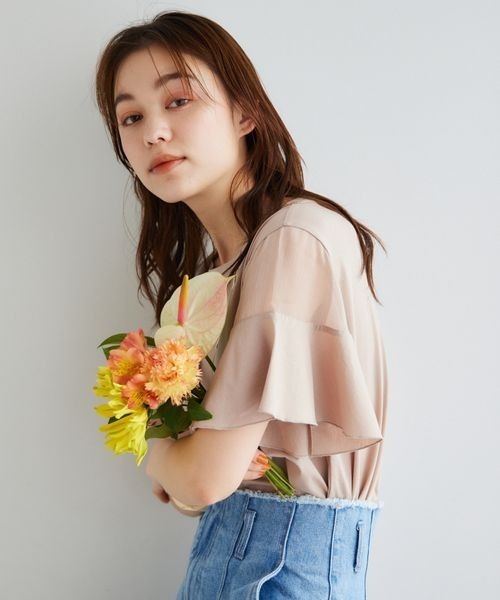 「mysty woman」 半袖カットソー FREE グレイッシュベージュ レディース_画像6