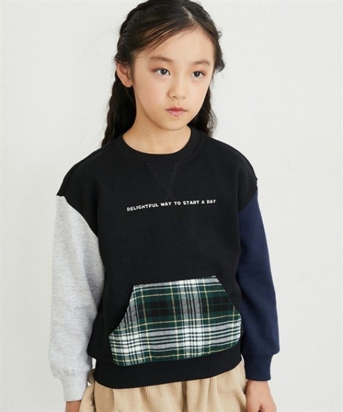 トレーナー 裏起毛 チェック柄ポケット付きトレーナー キッズ 子供服