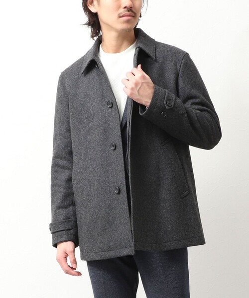 ピュアカシミヤ100% メンズハーフコート ダークグレー 94A5 DMW カシミヤコート メンズ スタンドカラーコート ハーフコート 秋冬