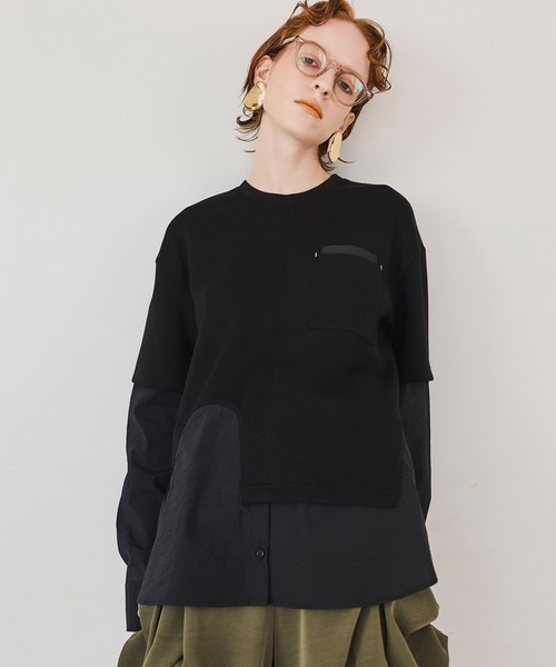 カットソー(長袖/七分) OMMO CIRCLE LAYERED DOCKING TOP OMMO（オーエムエムオー） tシャツ SHIRT LAYERED DOCKING TOP