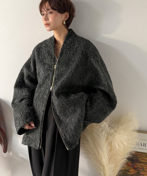 「Classical Evon」 ノーカラーコート LARGE チャコール レディース_画像2