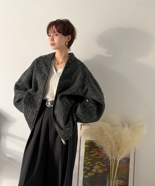 「Classical Evon」 ノーカラーコート LARGE チャコール レディース_画像7