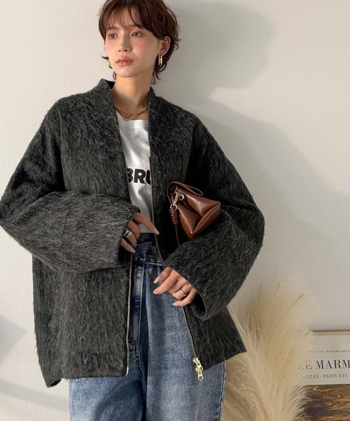「Classical Evon」 ノーカラーコート LARGE チャコール レディース_画像9