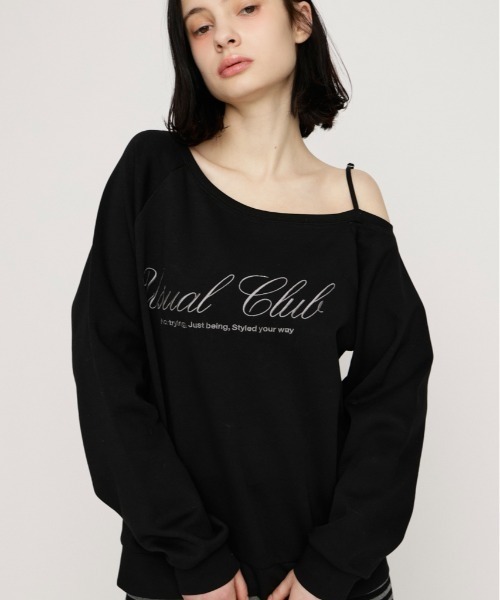 SLY（スライ） ニット セーター OFF SHOULDER LOGO TOPS オフ