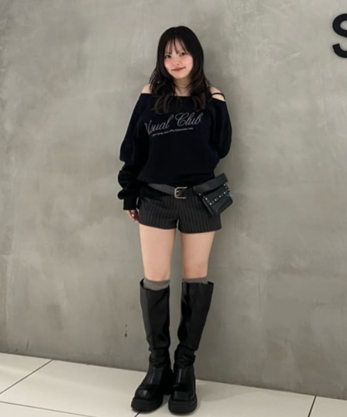 SLY（スライ） ニット セーター OFF SHOULDER LOGO TOPS オフ