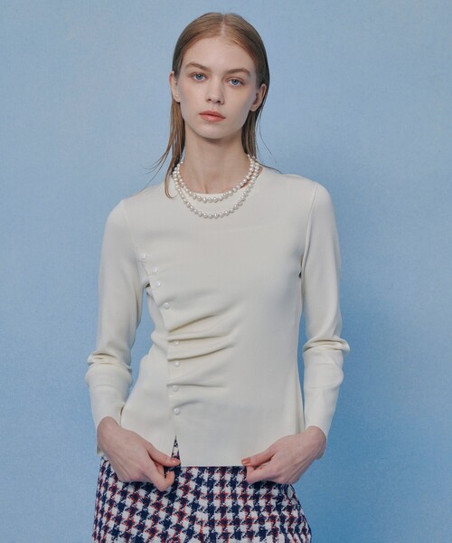 ニット セーター 「LOULOU WILLOUGHBY」ドレープアシメプルオーバー レディースの画像