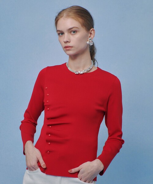 ニット セーター 「LOULOU WILLOUGHBY」ドレープアシメプルオーバー レディースの画像