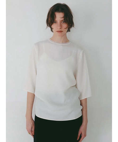 HER. ブラウス シャツ 半袖 レーストリムブラウス レディース 
