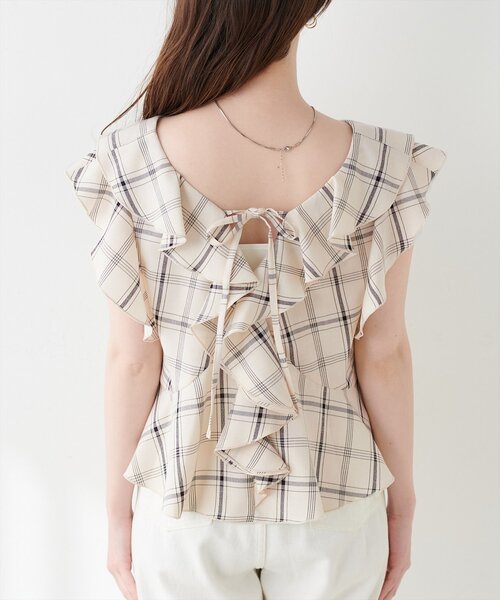 natural couture ブラウス シャツ 前後2WAYチェックラッフルブラウス
