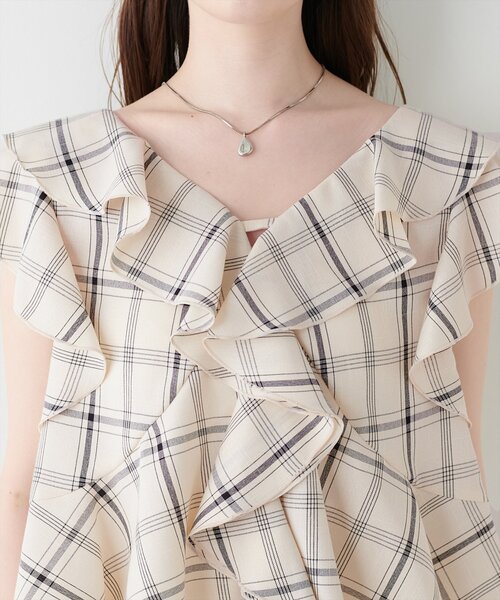 natural couture ブラウス シャツ 前後2WAYチェックラッフルブラウス