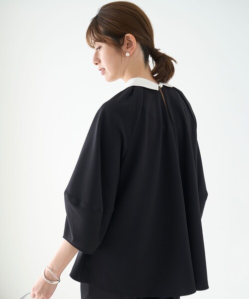 「UNFILO」 7分袖ブラウス SMALL ネイビー レディース_画像6