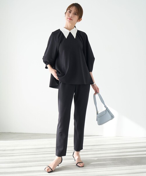 「UNFILO」 7分袖ブラウス SMALL ネイビー レディース_画像8