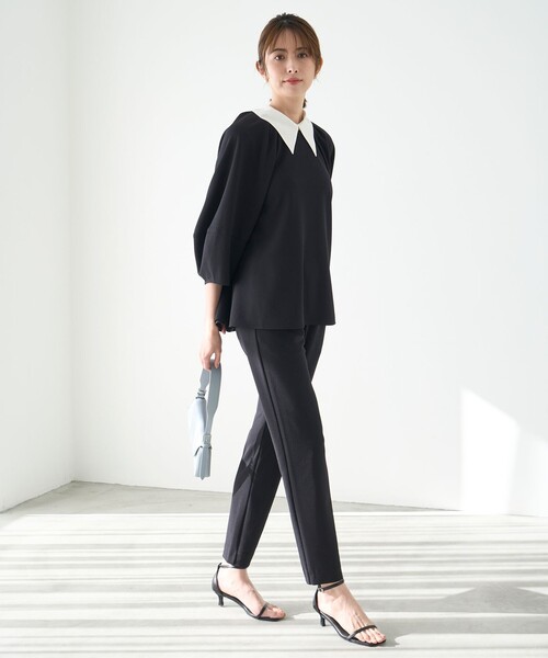 「UNFILO」 7分袖ブラウス SMALL ネイビー レディース_画像9