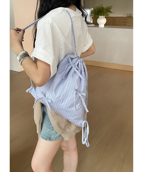 Chiina デイバック リュック Chiina / リボン付きストライプ柄