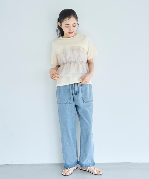 mil（ミル） tシャツ 半袖 オーガンジー ビスチェ ドッキング トップス