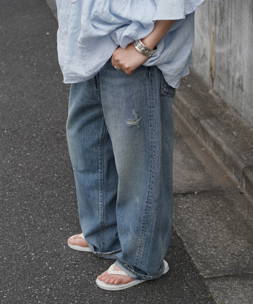 ジーンズ デニム デニムパンツ 13OZ クラッシュダメージデニム レディースの画像