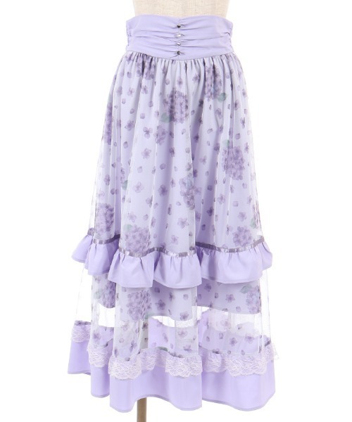 axes femme POETIQUE スカート 紫陽花柄プリントチュールスカート