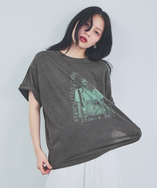 半袖チュニック 黒/マルチカラー グラフィックプリント JEANASIS（ジーナシス） tシャツ 半袖 Playfulカラーグラフィック