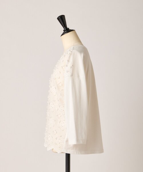 ビアズリー フロント花柄刺繍 カットソー 白 ドルマン 七分袖 コットン wg4 BEARDSLEY（ビアズリー） tシャツ ツブツブフロント刺繍カットソー