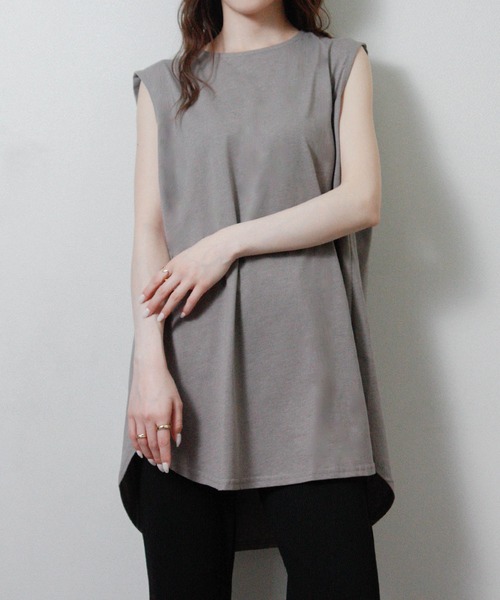 45R ノースリーブカットソー　シャツ　ベストトップス　チュニック Social GIRL（ソーシャルガール） tシャツ ノースリーブ チュニック T