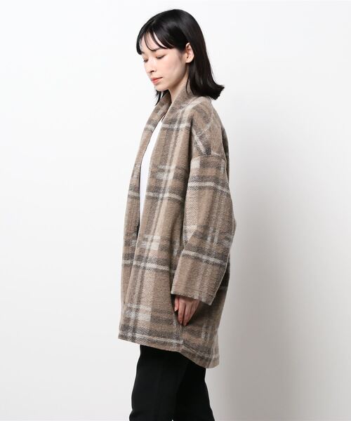 正規店低価 ジャケット ZOZOTOWN PayPayモール店 - 通販 - PayPayモール ノーカラージャケット SEADRAKE シードレイク イタリアンエアリーチェックミドル丈ガウンジャケット 大人気国産