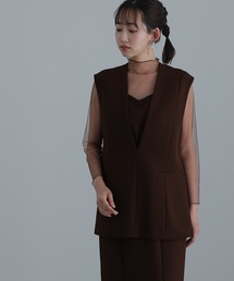 atlo ドレス ミモレ丈＆袖ありフォーマルジレ付きセレモニー結婚