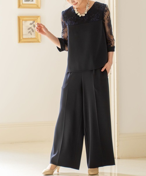 新品☆LL紺系♪ワイドパンツドレス♪セットアップ♪上品レース☆z627 新品☆L紺系♪ワイドパンツドレス♪セットアップ♪上品レース☆A209