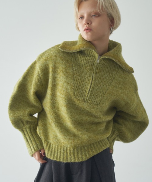 ニット セーター wool mix half zip knit/ウールミックスハーフ