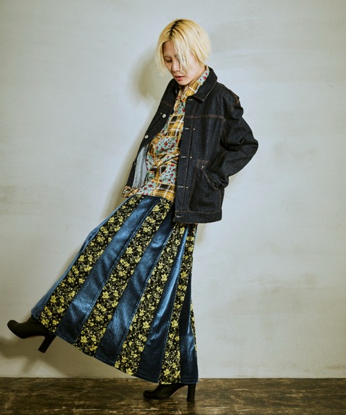 OPULENCE スカート フラワー×ベロアミックススカート レディース 