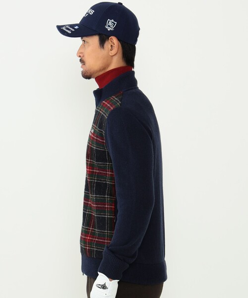 ニット 「MEN」BEAMS GOLF PURPLE LABEL / ツイードパネル ジップニットカーディガン BEAMS GOLF PURPLE LABEL ツイードパネル