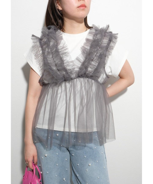 tシャツ チュールキャミセットトップス レディース palm RICHE tシャツ チュールキャミセットTOPS レディース